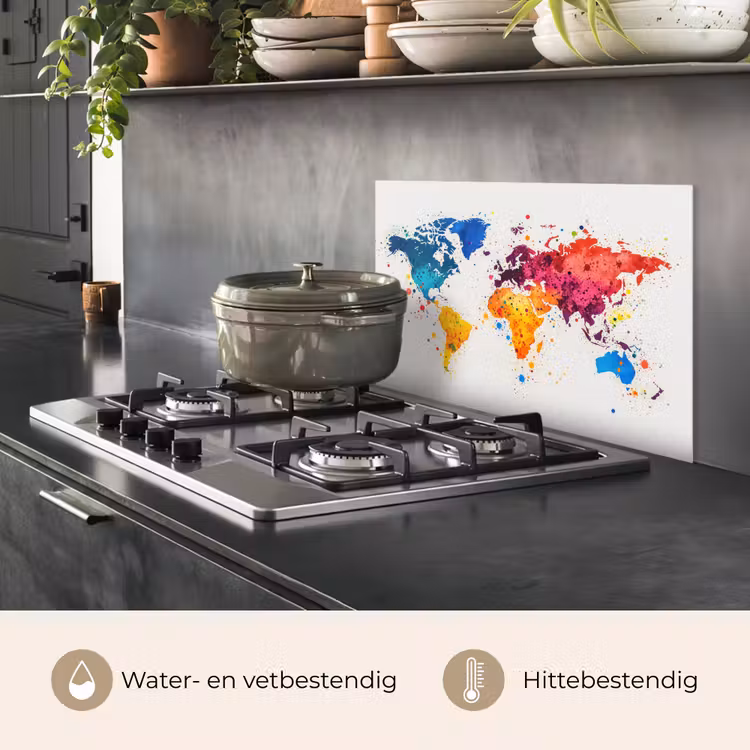 Spatscherm keuken - Wereldkaart - Graffiti - Kleurrijk — 7