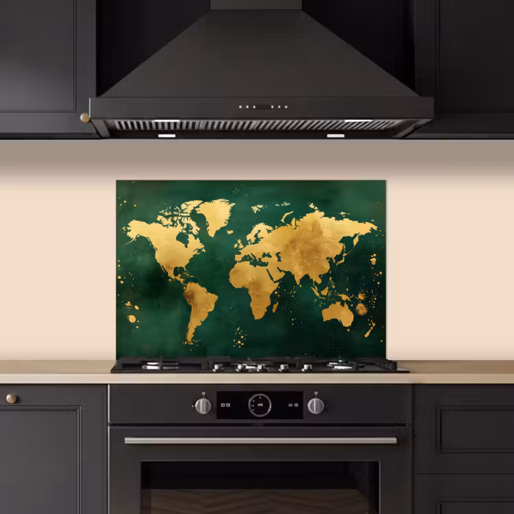 Spatscherm keuken - Wereldkaart - Groen - Goud — 2