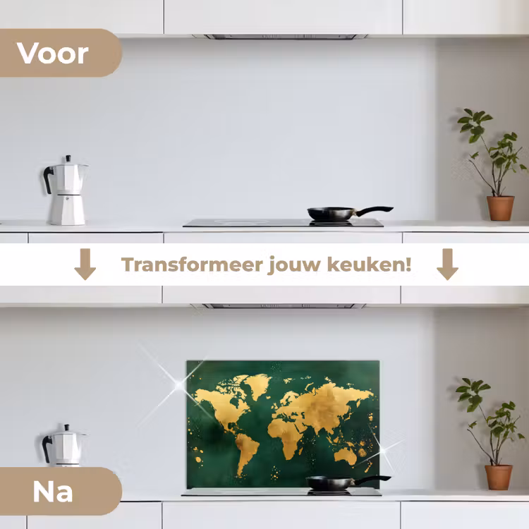 Spatscherm keuken - Wereldkaart - Groen - Goud — 3
