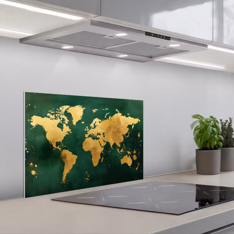 Spatscherm keuken - Wereldkaart - Groen - Goud — 5