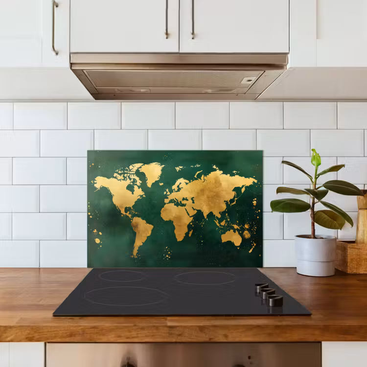 Spatscherm keuken - Wereldkaart - Groen - Goud — 6