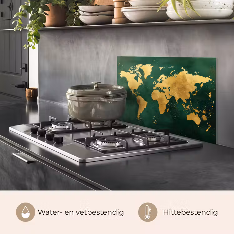 Spatscherm keuken - Wereldkaart - Groen - Goud — 7