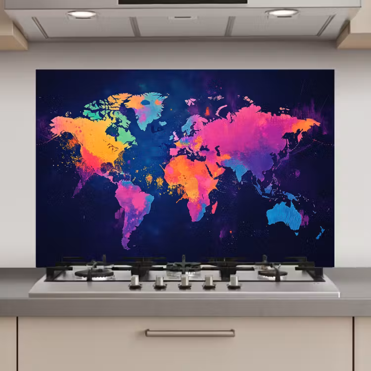 Spatscherm keuken - Wereldkaart - Kleurrijk - Graffiti — 1