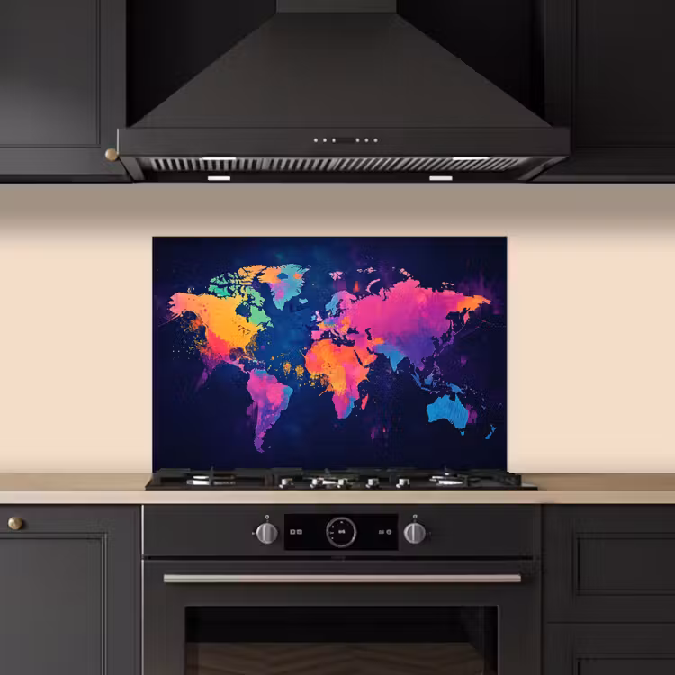 Spatscherm keuken - Wereldkaart - Kleurrijk - Graffiti — 2