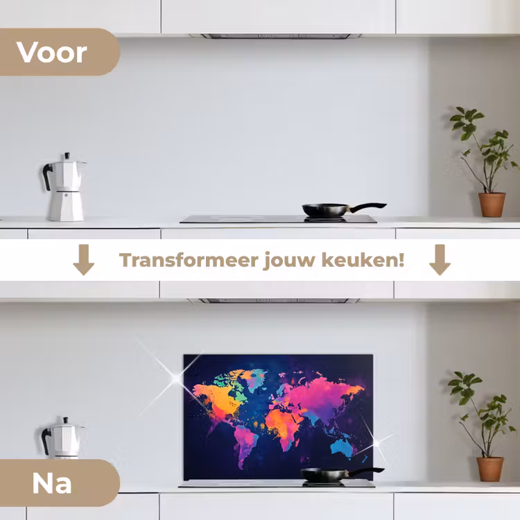 Spatscherm keuken - Wereldkaart - Kleurrijk - Graffiti — 3