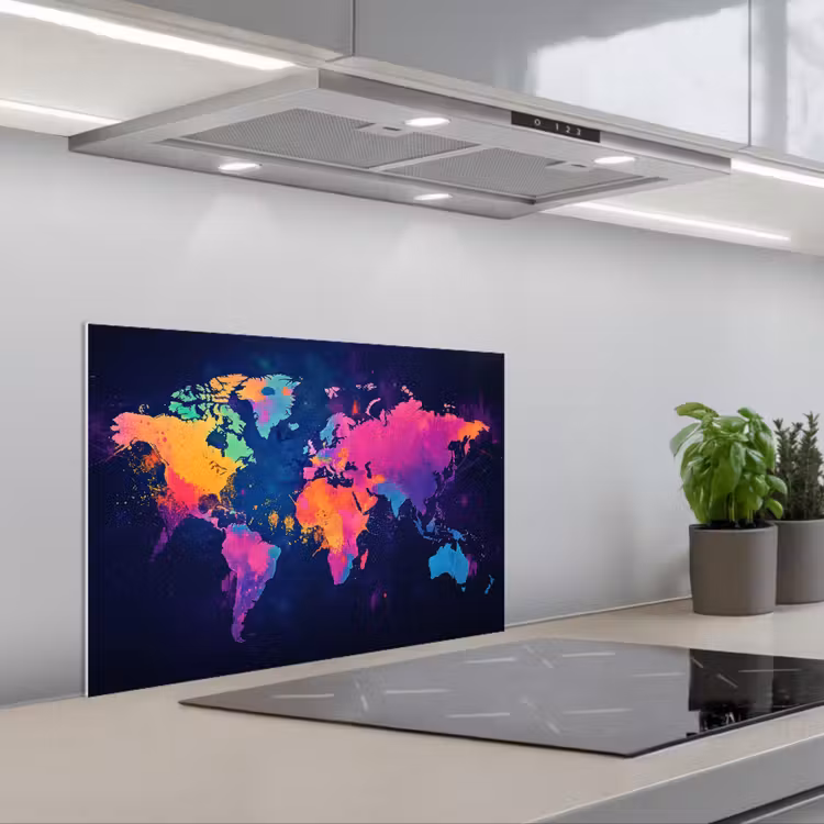 Spatscherm keuken - Wereldkaart - Kleurrijk - Graffiti — 5