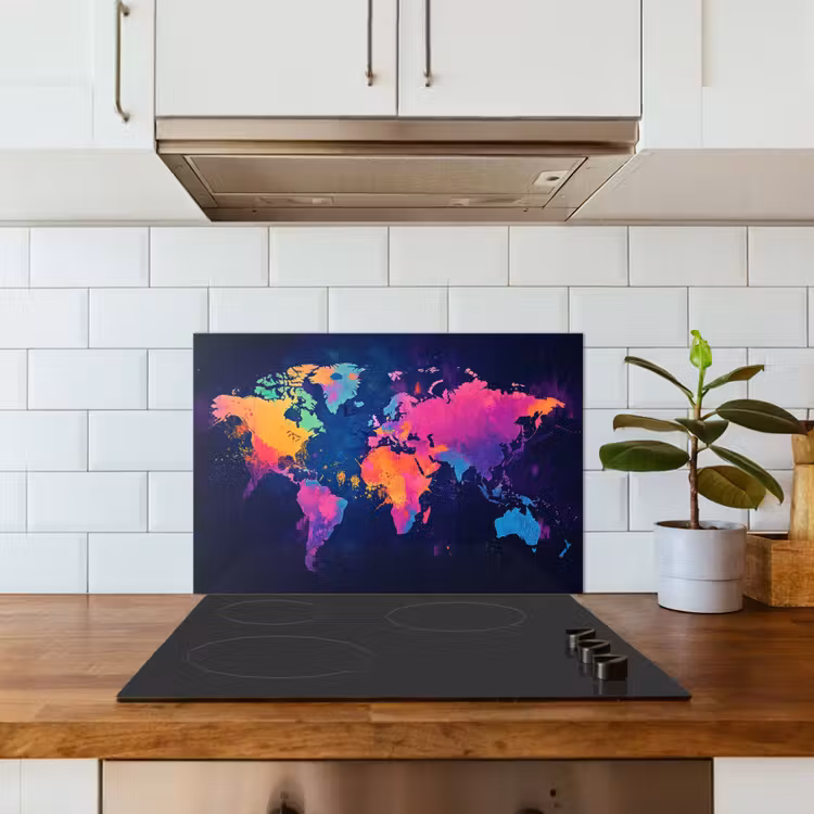 Spatscherm keuken - Wereldkaart - Kleurrijk - Graffiti — 6