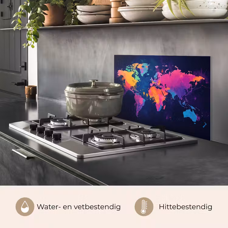 Spatscherm keuken - Wereldkaart - Kleurrijk - Graffiti — 7