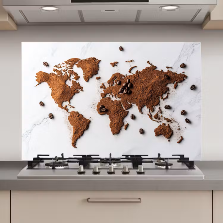 Spatscherm keuken - Wereldkaart - Koffie - Marmer — 1