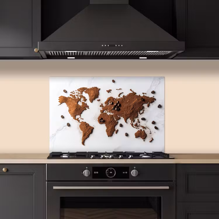 Spatscherm keuken - Wereldkaart - Koffie - Marmer — 2