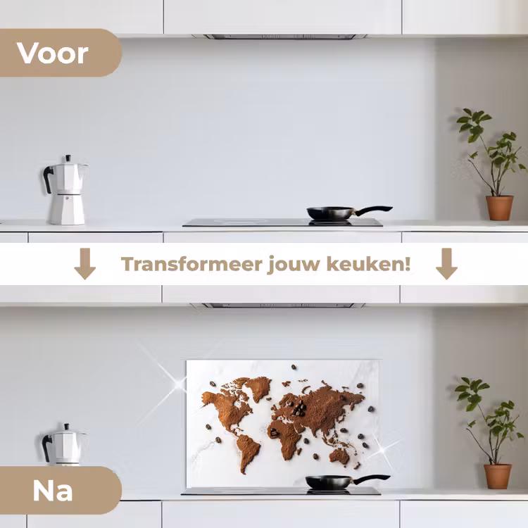 Spatscherm keuken - Wereldkaart - Koffie - Marmer — 3
