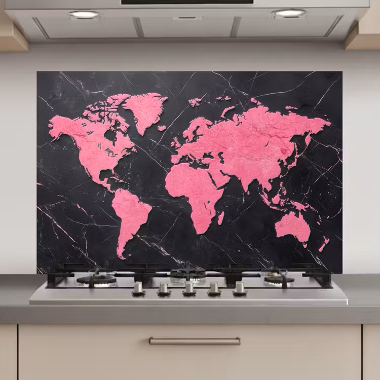 Spatscherm keuken - Wereldkaart - Roze - Marmer — 1