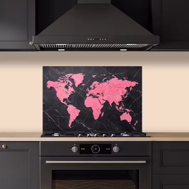 Spatscherm keuken - Wereldkaart - Roze - Marmer — 2