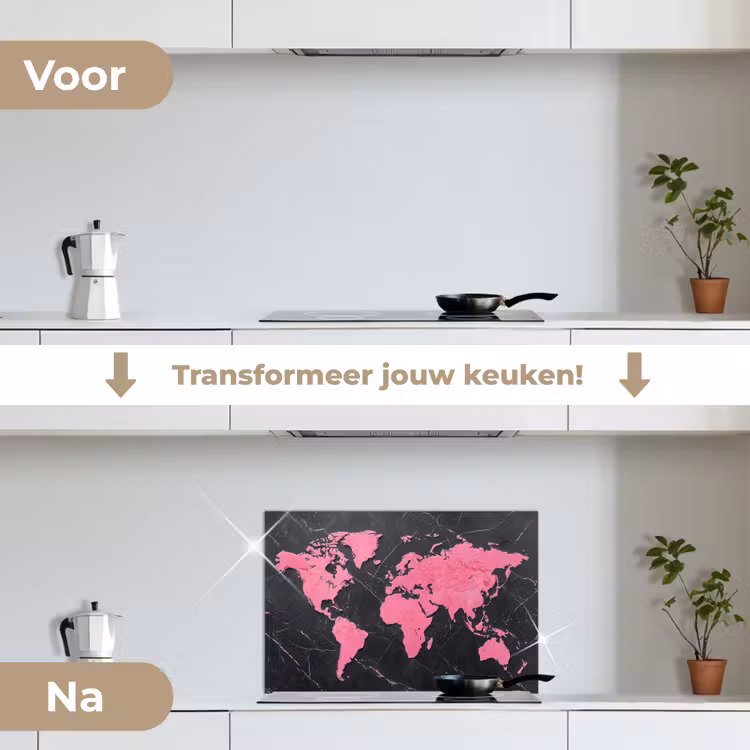 Spatscherm keuken - Wereldkaart - Roze - Marmer — 3