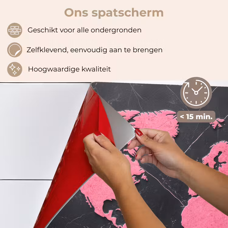 Spatscherm keuken - Wereldkaart - Roze - Marmer — 4