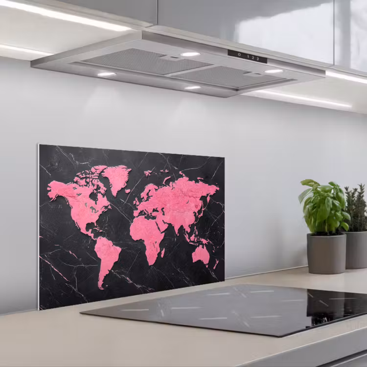 Spatscherm keuken - Wereldkaart - Roze - Marmer — 5