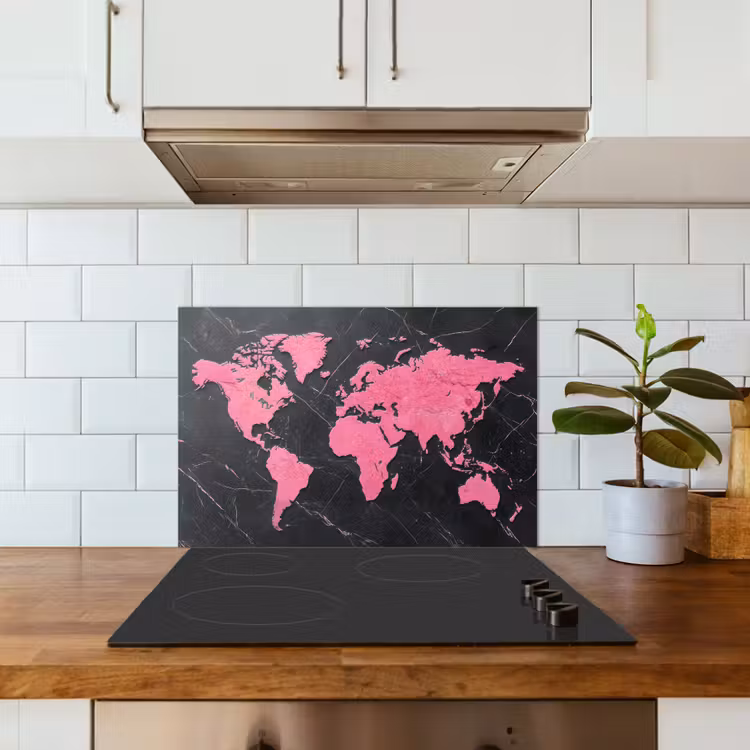 Spatscherm keuken - Wereldkaart - Roze - Marmer — 6