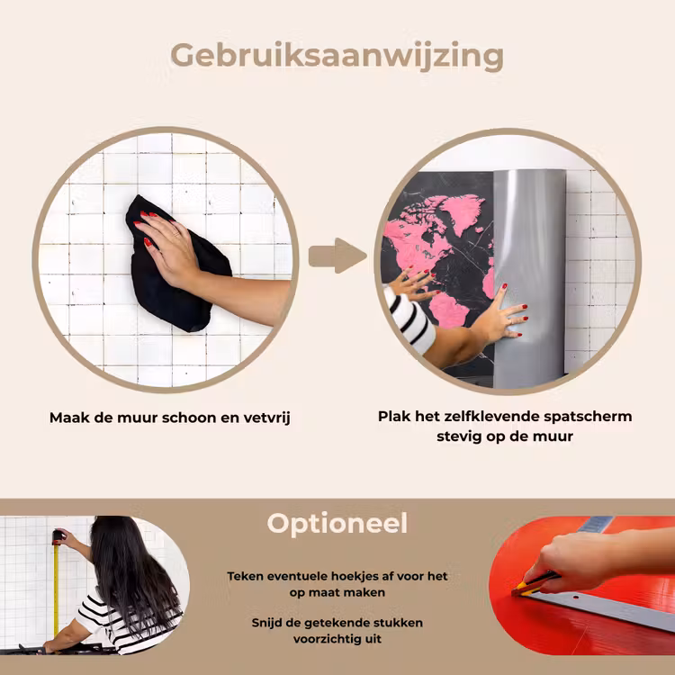 Spatscherm keuken - Wereldkaart - Roze - Marmer — 8