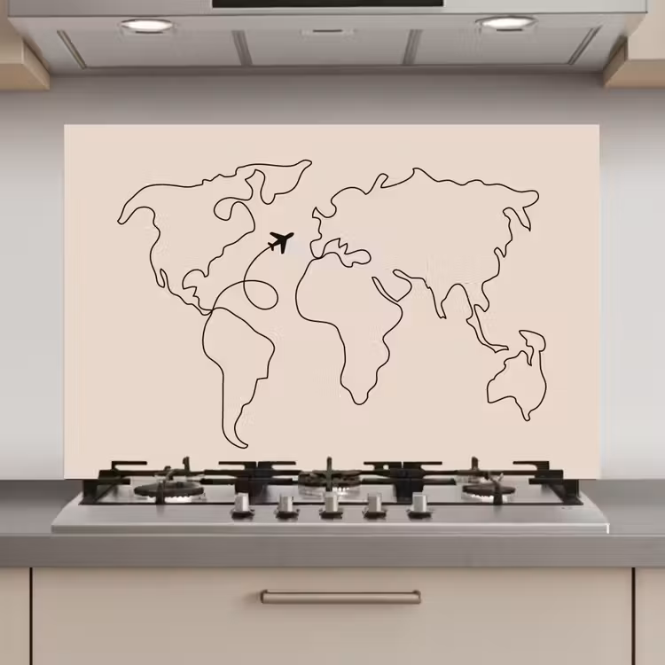 Spatscherm keuken - Wereldkaart - Simpel - Vliegtuig — 1
