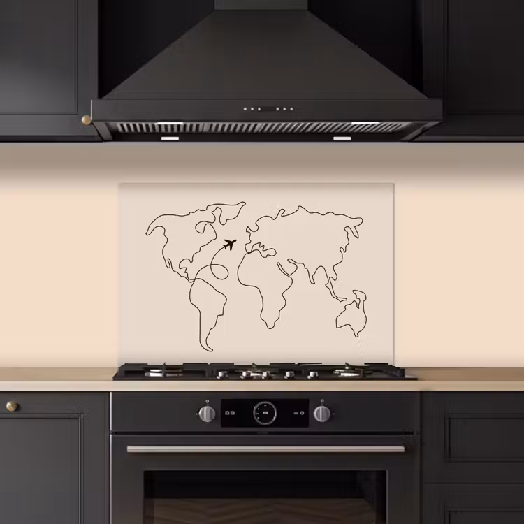 Spatscherm keuken - Wereldkaart - Simpel - Vliegtuig — 2