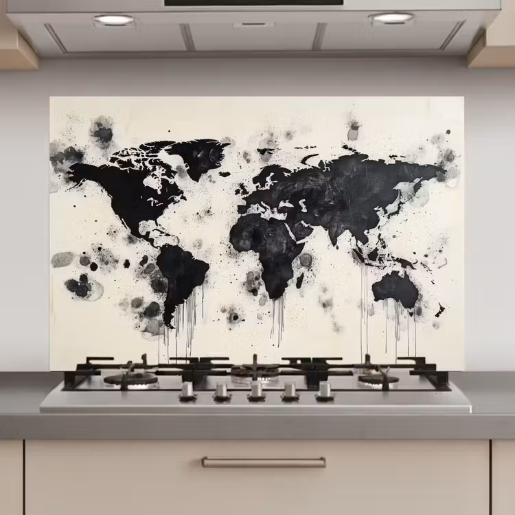 Spatscherm keuken - Wereldkaart - Zwart - Inkt — 1