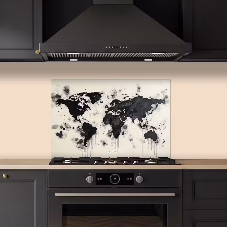 Spatscherm keuken - Wereldkaart - Zwart - Inkt — 2