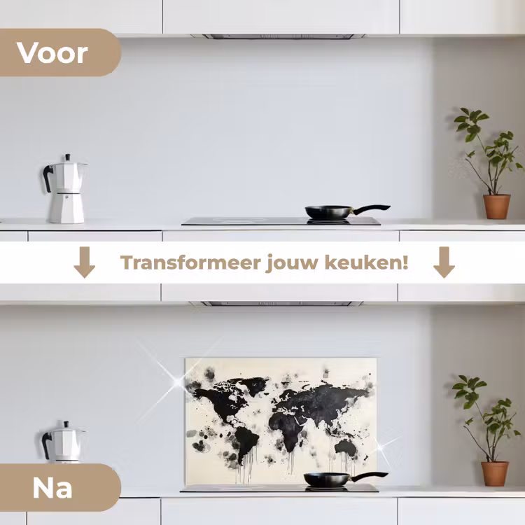 Spatscherm keuken - Wereldkaart - Zwart - Inkt — 3