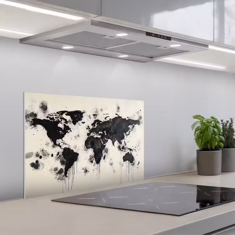 Spatscherm keuken - Wereldkaart - Zwart - Inkt — 5