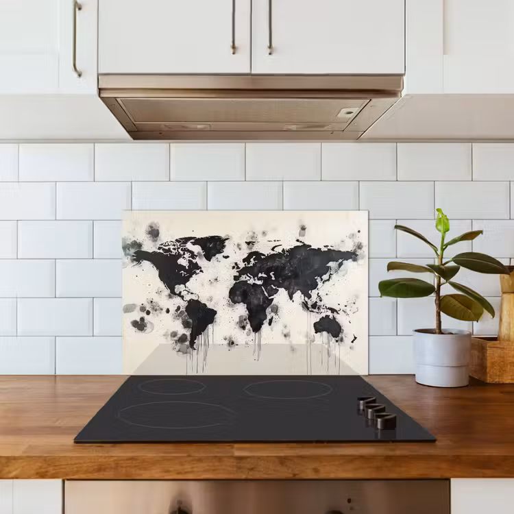 Spatscherm keuken - Wereldkaart - Zwart - Inkt — 6