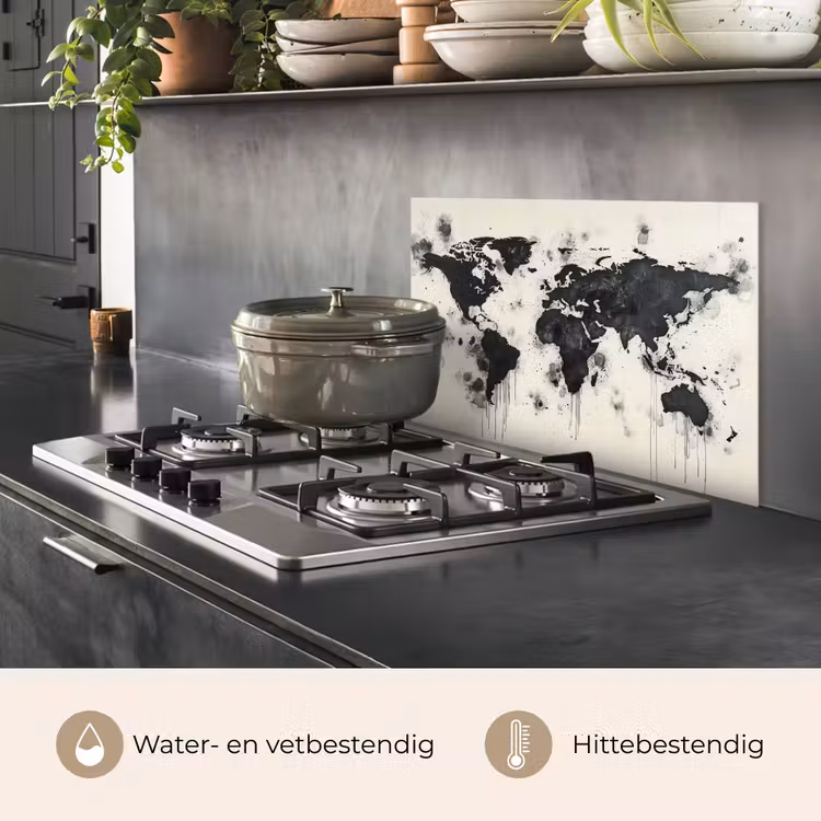 Spatscherm keuken - Wereldkaart - Zwart - Inkt — 7