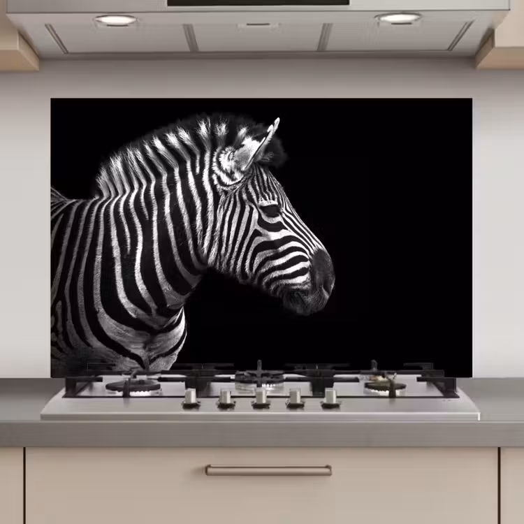 Spatscherm keuken - Zebra - Zwart - Wit - Portret - Dieren — 1