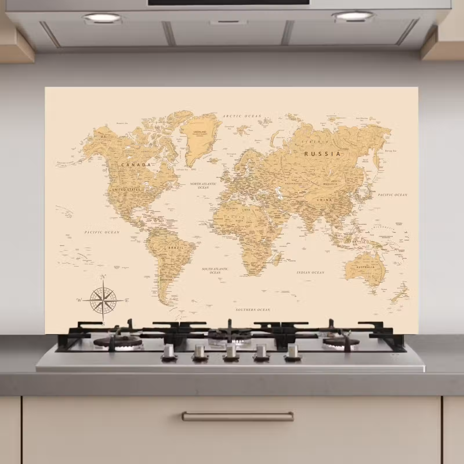 Spatscherm keuken - Wereldkaart - Realistisch - Beige — 1