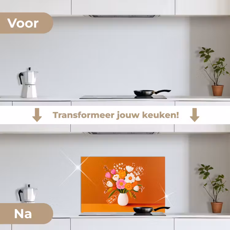 Spatscherm keuken - Vaas - Bloemen - Oranje — 3