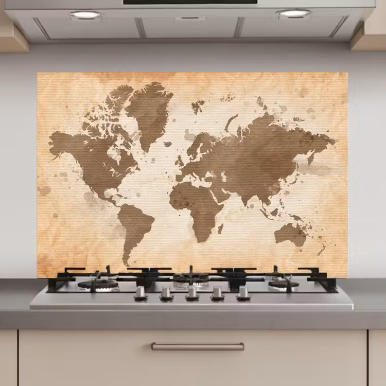 Spatscherm keuken - Wereldkaart - Beige - Bruin — 1