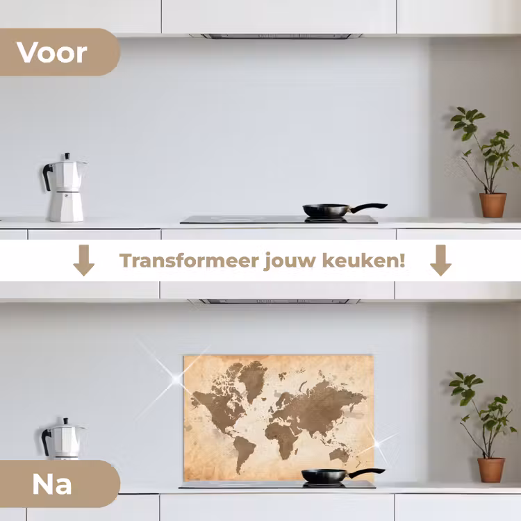 Spatscherm keuken - Wereldkaart - Beige - Bruin — 3