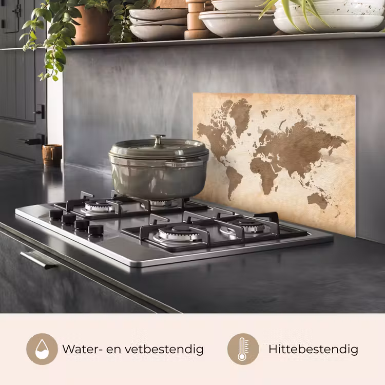 Spatscherm keuken - Wereldkaart - Beige - Bruin — 7