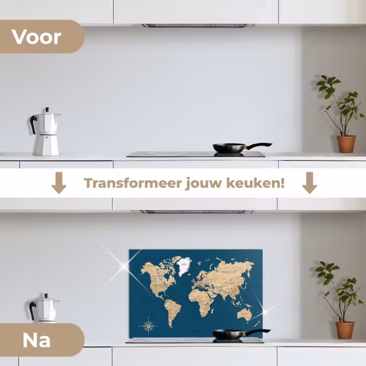 Spatscherm keuken - Wereldkaart - Donkerblauw - Beige — 3