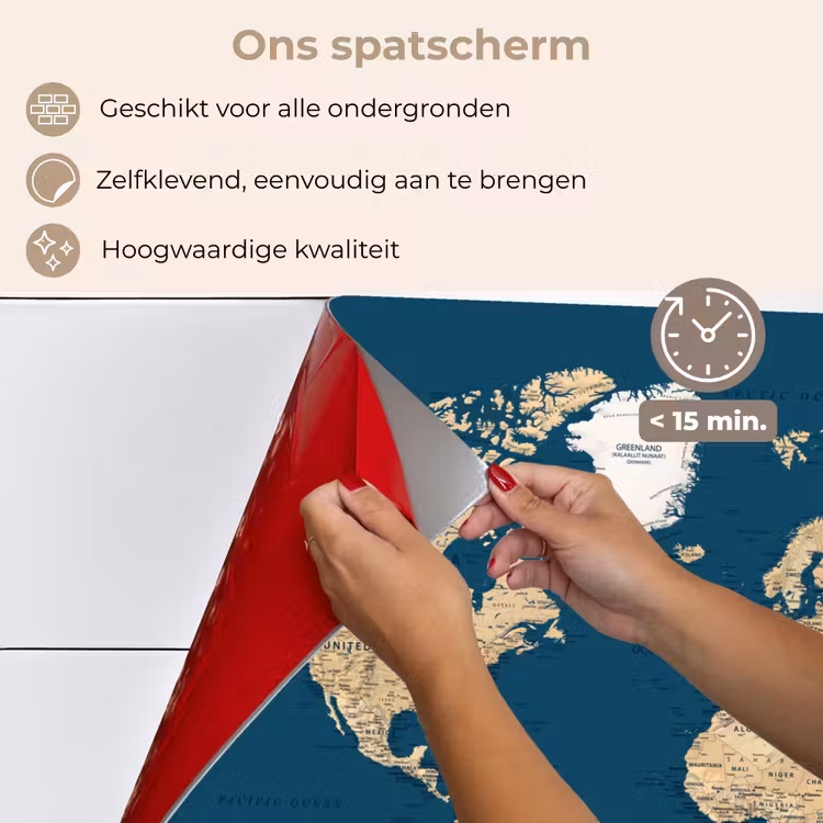 Spatscherm keuken - Wereldkaart - Donkerblauw - Beige — 4