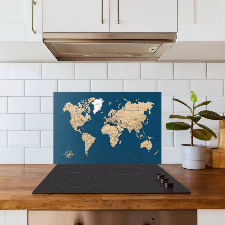 Spatscherm keuken - Wereldkaart - Donkerblauw - Beige — 6