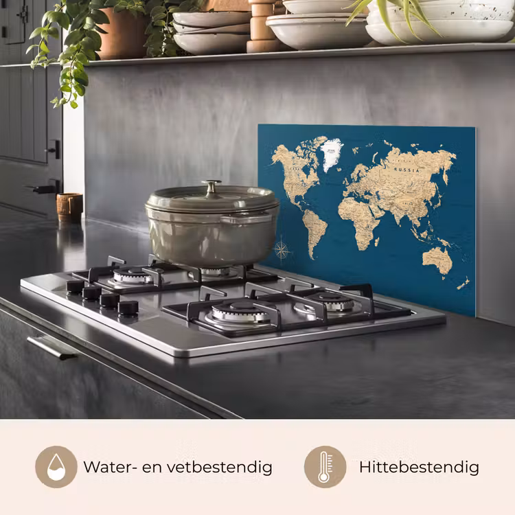 Spatscherm keuken - Wereldkaart - Donkerblauw - Beige — 7