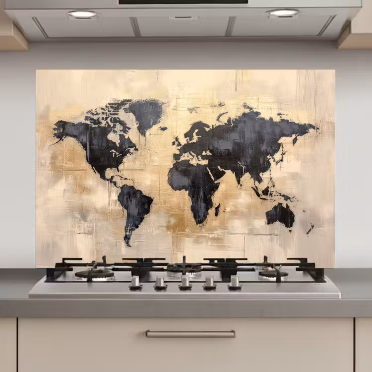 Spatscherm keuken - Wereldkaart - Goud - Zwart - Abstract — 1