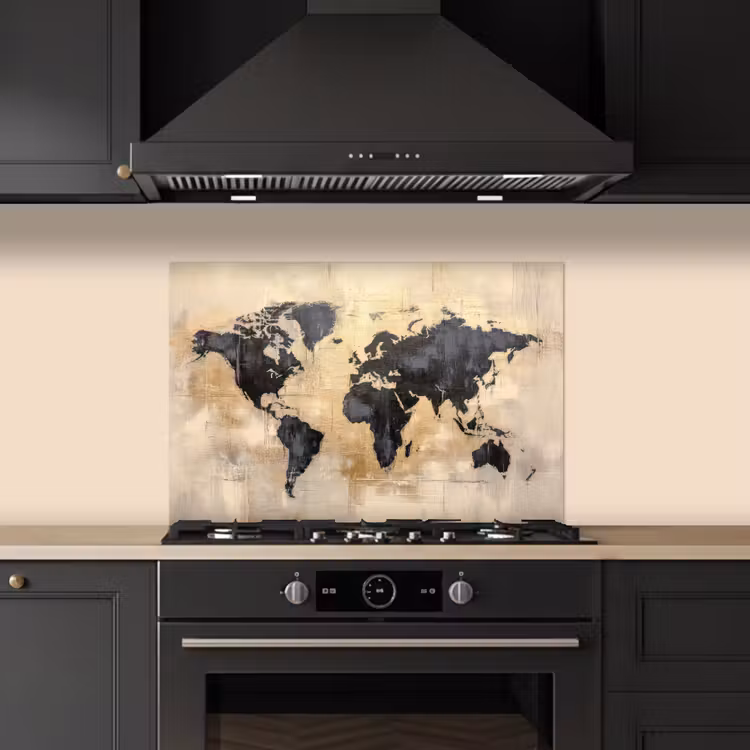 Spatscherm keuken - Wereldkaart - Goud - Zwart - Abstract — 2