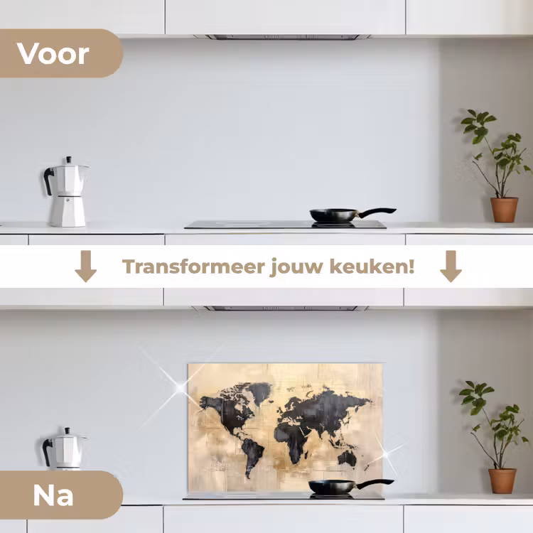 Spatscherm keuken - Wereldkaart - Goud - Zwart - Abstract — 3