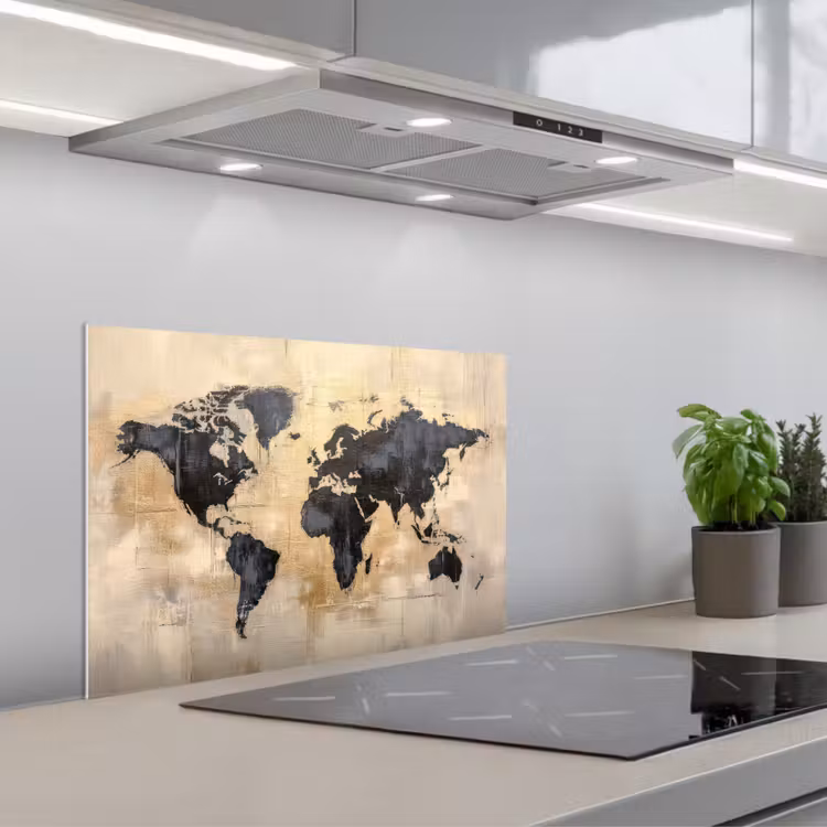 Spatscherm keuken - Wereldkaart - Goud - Zwart - Abstract — 5