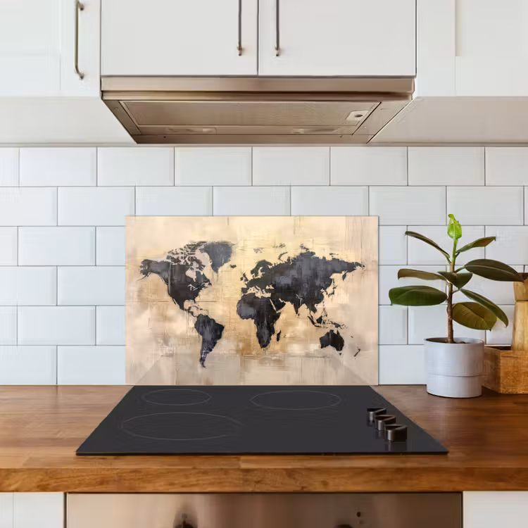 Spatscherm keuken - Wereldkaart - Goud - Zwart - Abstract — 6