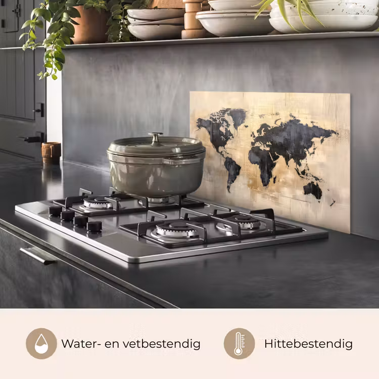 Spatscherm keuken - Wereldkaart - Goud - Zwart - Abstract — 7
