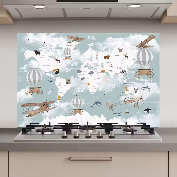 Spatscherm keuken - Wereldkaart - Kind - Vliegtuig — 1