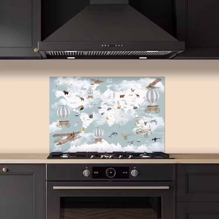 Spatscherm keuken - Wereldkaart - Kind - Vliegtuig — 2