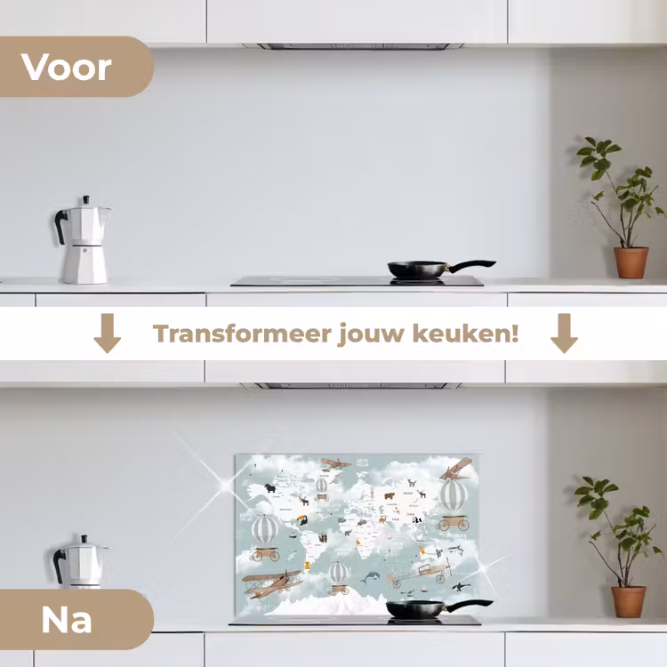 Spatscherm keuken - Wereldkaart - Kind - Vliegtuig — 3
