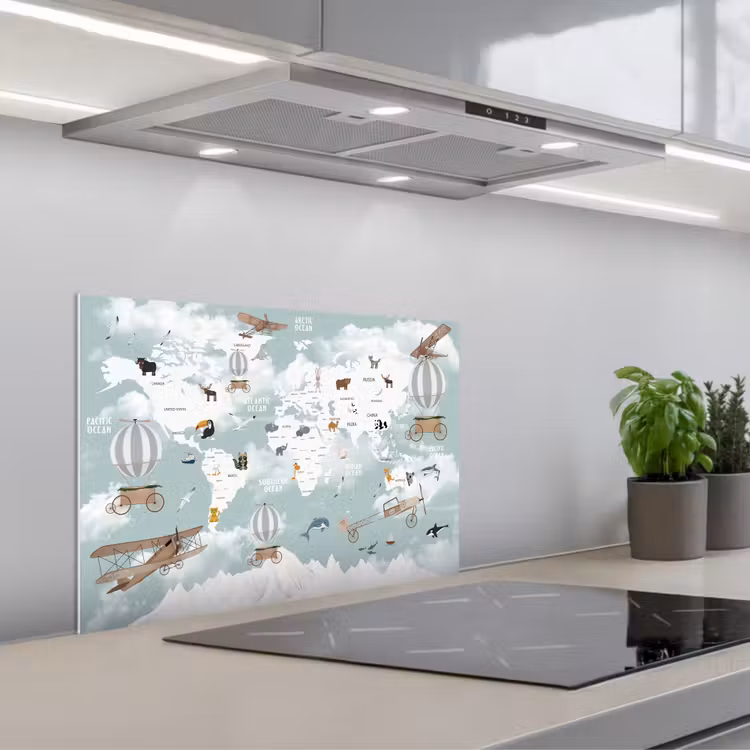 Spatscherm keuken - Wereldkaart - Kind - Vliegtuig — 5